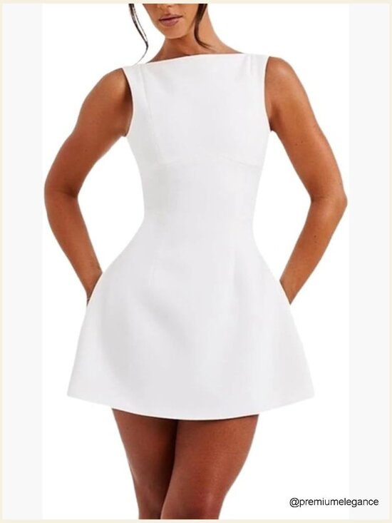 Dresses & Skirts - Sleeveless Boat Neck A-Line Backless Mini Dress Formal Graduation Party